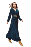 Party Long Sleeve Maxi Dress With Glitter in Green