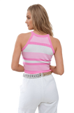 Pink Halter Tank Top With Stripe Design in Different Knits