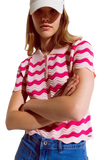 Pink Polo With Fuchsia Wavy Stripes