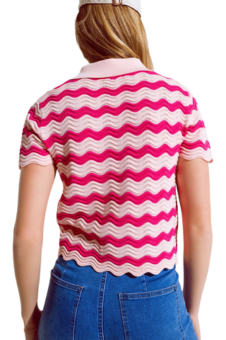 Pink Polo With Fuchsia Wavy Stripes