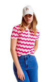 Pink Polo With Fuchsia Wavy Stripes