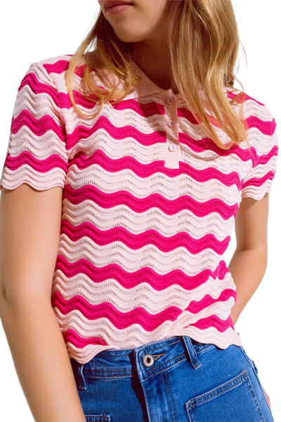 Pink Polo With Fuchsia Wavy Stripes