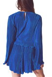 Pleated Round Neck Crop Top in Blue