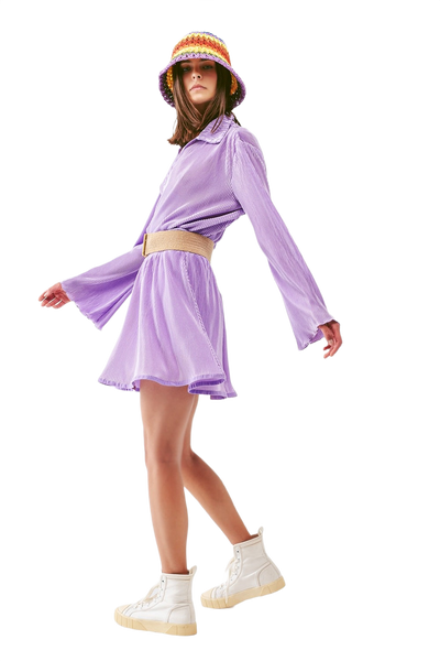 Pleated Satin Wrap Top in Lilac