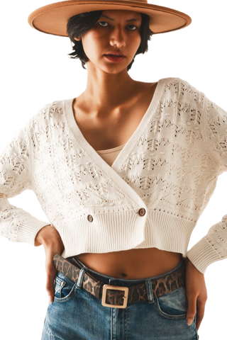 Pointelle Knitted Cardi in Cream