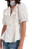 Poplin Frill Detail Wrap Blouse in Cream