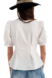 Poplin Frill Detail Wrap Blouse in Cream