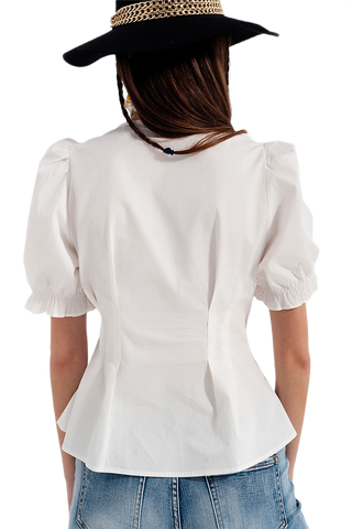 Poplin Frill Detail Wrap Blouse in Cream