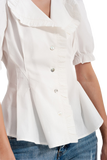 Poplin Frill Detail Wrap Blouse in Cream