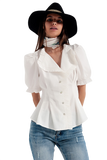 Poplin Frill Detail Wrap Blouse in Cream