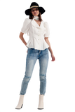 Poplin Frill Detail Wrap Blouse in Cream