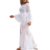 White Long Sleeve Cut Out Slit Beach Dress/ Sundress