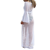 White Long Sleeve Cut Out Slit Beach Dress/ Sundress