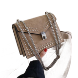 Scrub Leather Chain Rivet Lock Shoulder Bag