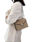 Scrub Leather Chain Rivet Lock Shoulder Bag