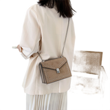 Scrub Leather Chain Rivet Lock Shoulder Bag