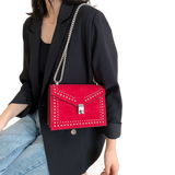 Scrub Leather Chain Rivet Lock Shoulder Bag