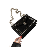 Scrub Leather Chain Rivet Lock Shoulder Bag