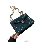 Scrub Leather Chain Rivet Lock Shoulder Bag