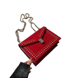 Scrub Leather Chain Rivet Lock Shoulder Bag