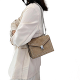 Scrub Leather Chain Rivet Lock Shoulder Bag