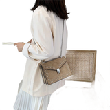 Scrub Leather Chain Rivet Lock Shoulder Bag