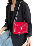Scrub Leather Chain Rivet Lock Shoulder Bag