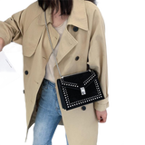 Scrub Leather Chain Rivet Lock Shoulder Bag