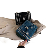 Scrub Leather Chain Rivet Lock Shoulder Bag