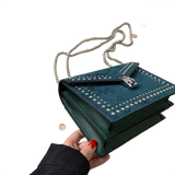Scrub Leather Chain Rivet Lock Shoulder Bag