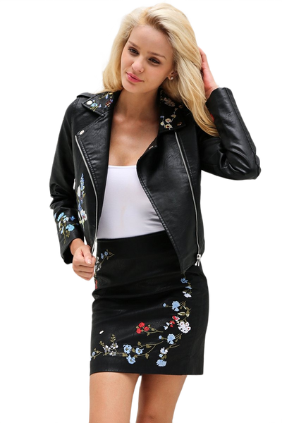 Embroidery Faux Leather Jacket