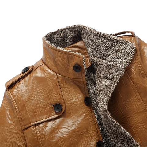 England Style Faux Fur  Thicken Leather Jacket