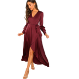 V-Neck Belted Wrap Asymmetric Party Maxi Dress