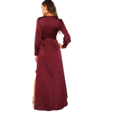 V-Neck Belted Wrap Asymmetric Party Maxi Dress