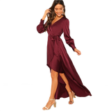 V-Neck Belted Wrap Asymmetric Party Maxi Dress