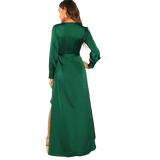 V-Neck Belted Wrap Asymmetric Party Maxi Dress