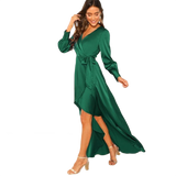 V-Neck Belted Wrap Asymmetric Party Maxi Dress