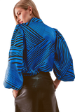 Puff Sleeve Printed Blouse in Blue