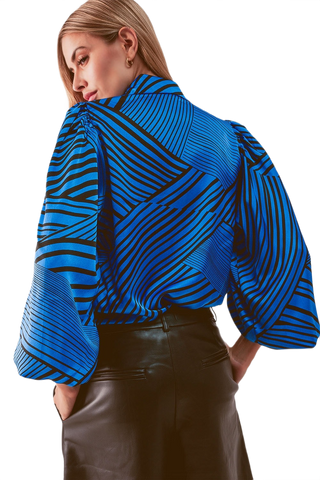 Puff Sleeve Printed Blouse in Blue