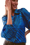 Puff Sleeve Printed Blouse in Blue