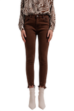 Raw Hem Skinny Jeans in Brown
