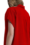Red Button Up Blouse With Polo Collar