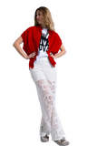Red Button Up Blouse With Polo Collar