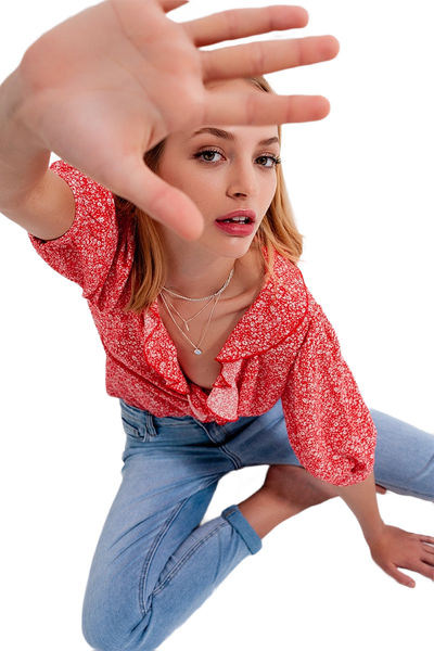 Red Wrap Top in Clustered Flower Print