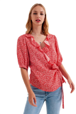 Red Wrap Top in Clustered Flower Print