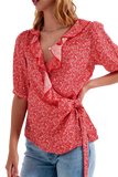 Red Wrap Top in Clustered Flower Print