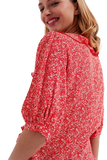 Red Wrap Top in Clustered Flower Print