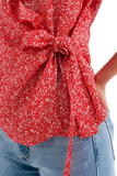 Red Wrap Top in Clustered Flower Print