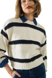 Relaxed Beige Jumper With Black Stripes