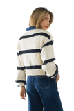 Relaxed Beige Jumper With Black Stripes